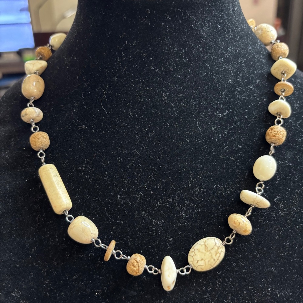 Silpada 925 Sterling African Opal Natural Stone Beaded Necklace Cream Tan